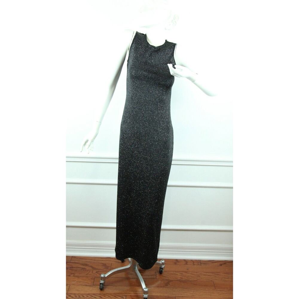 Vintage 90s Y2K Black Maxi Dress Stretch Sparkly Whimsigoth Fairy Grunge 3 4